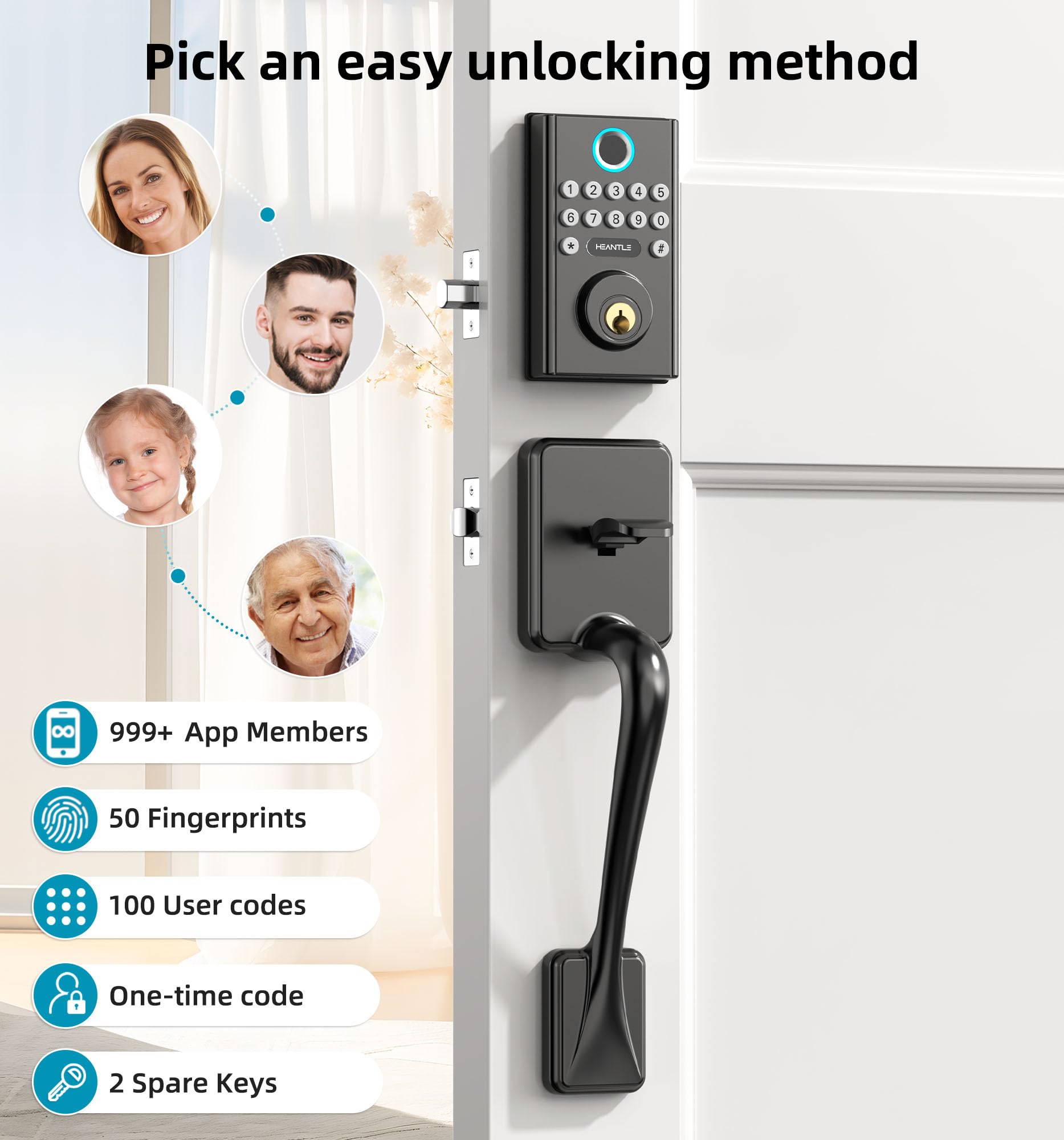 Black-Handleset top keyless deadbolt locks