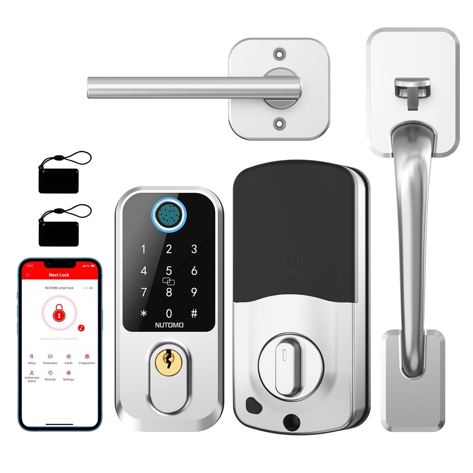Nutomo Silver keyless entry door lock with handle
