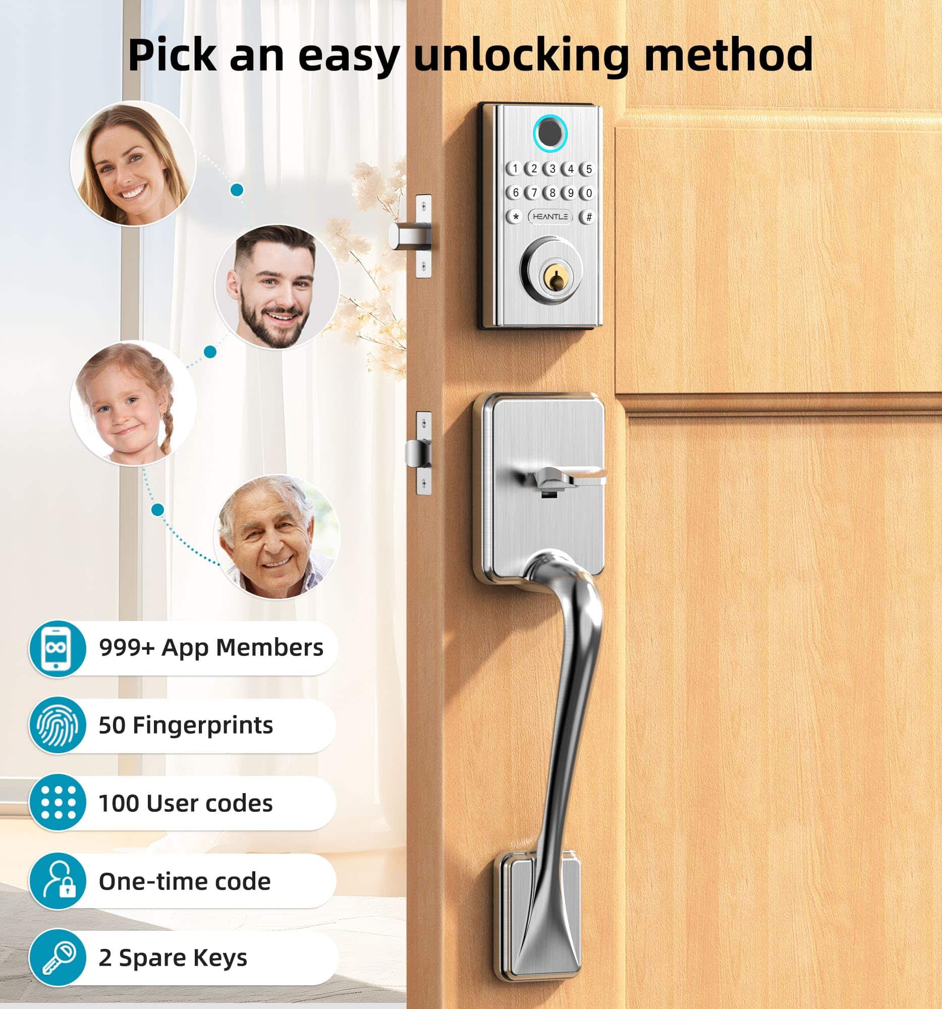 Silver Handleset 10 in 1 Smart Lock handest