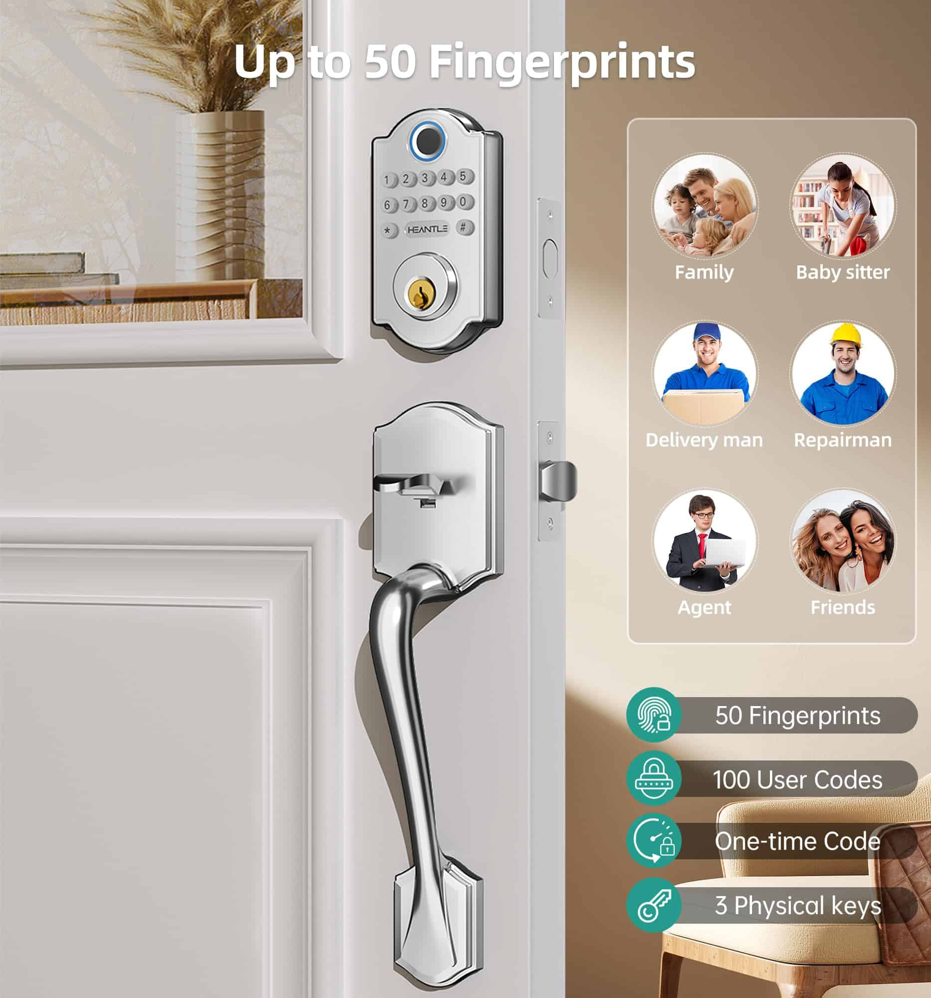 Silver wifi fingerprint smart door lock